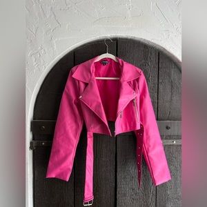 Hot pink cropped Moto jacket